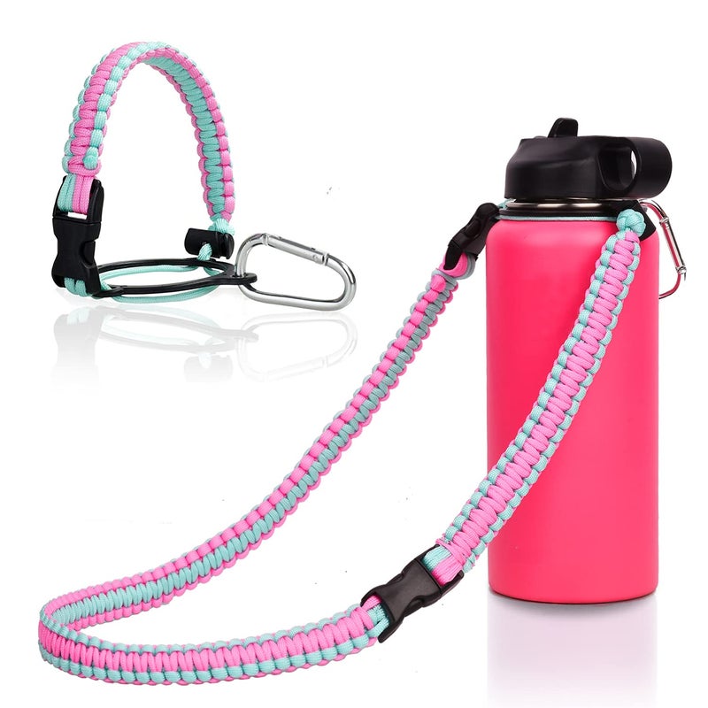 Wongeto Paracord Handle with Shoulder Strap,Compatible with Hydro Flask Wide Mouth Water Bottles 12oz - 64 oz (Not Compatible for The New Hydro Flask 2.0),Bottle Strap for Walking Camping (Pink) - Image 1